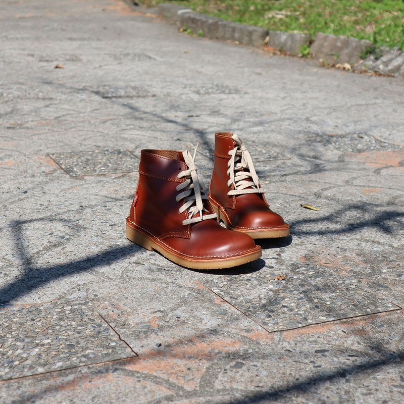 【换季特卖】复古牛皮大头短靴 面包鞋 马汀鞋 大尺码 情侣鞋 - 女款短靴 - 真皮 咖啡色