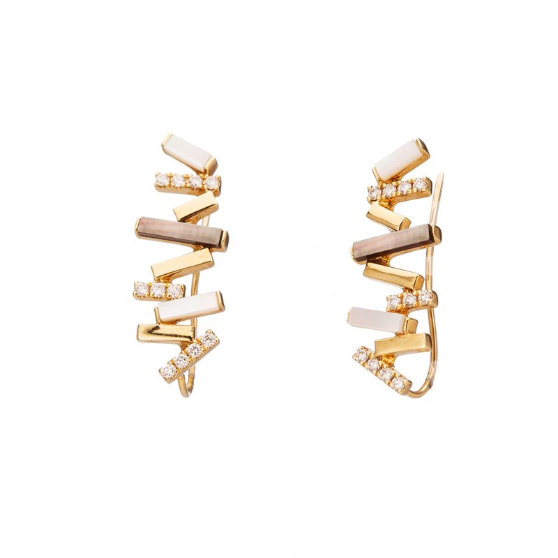 18K 黑白蝶贝琴键钻石耳针 - 耳环/耳夹 - 贵金属 金色