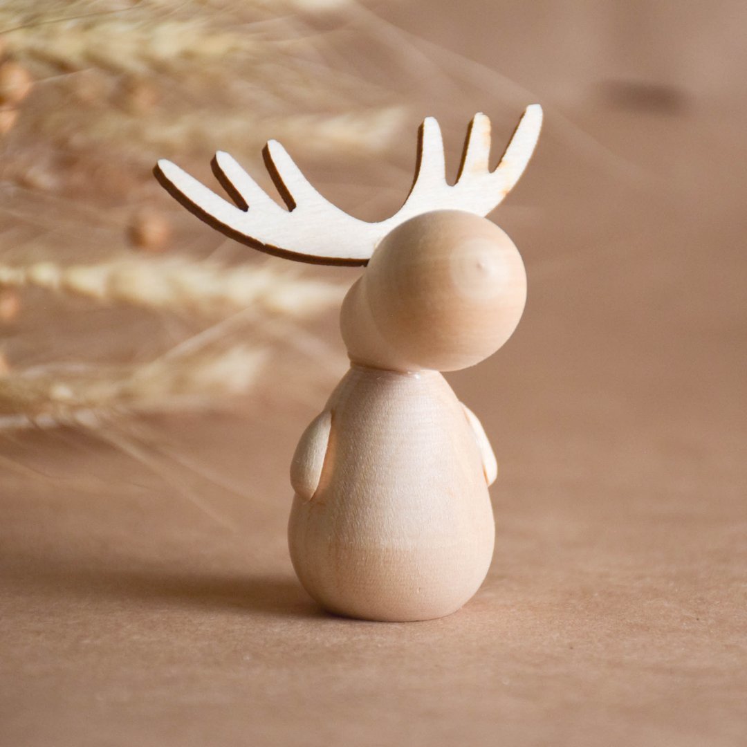 Wooden Animal Handmade Toy Elk - 玩具/玩偶 - 木头 卡其色