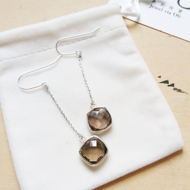 免邮优惠：茶晶【平衡之石】长耳环 | 可改成夹式 - 耳环/耳夹 - 宝石 卡其色