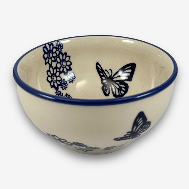 波兰手绘手工陶-饭碗 13cm 简约舞蝶系列 设计师款 - 碗 - 陶 蓝色