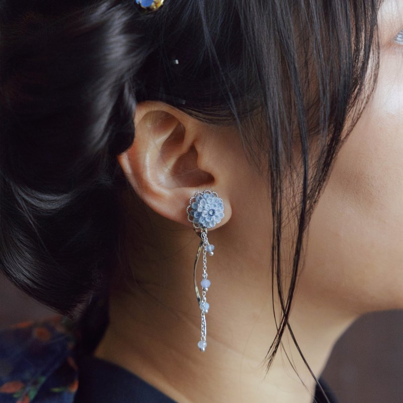 花の色 - 蓝 - 耳环/耳夹 - 其他人造纤维 蓝色