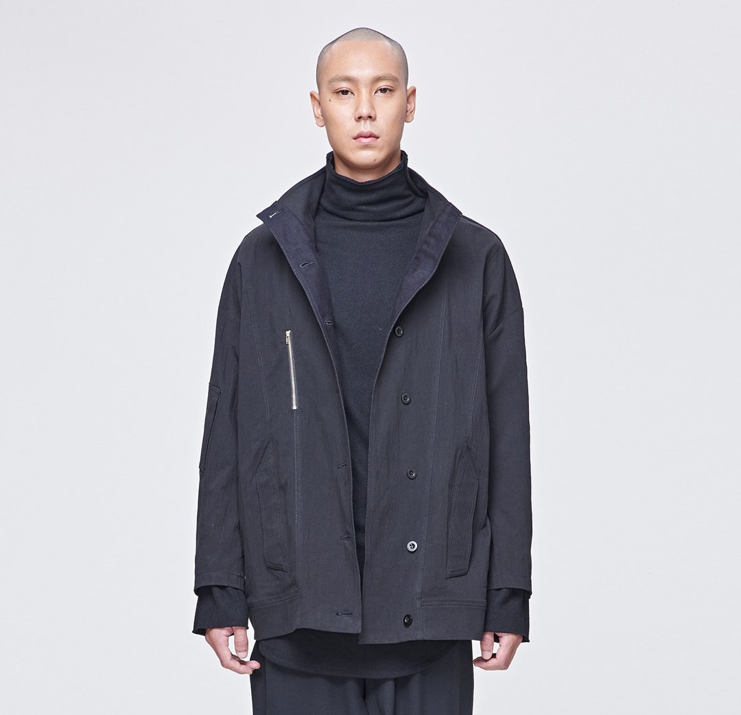 TRAN - 高领拉链外套 - 男装外套 - 棉 黑色