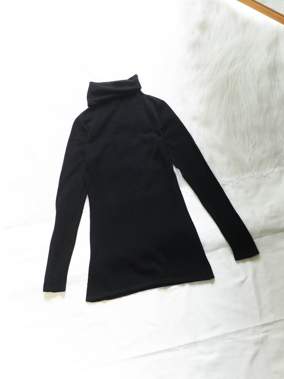 月夜墨黑高领合身内搭 古董喀什米尔羊绒古着毛衣洋装 cashmere - 女装针织衫/毛衣 - 羊毛 黑色