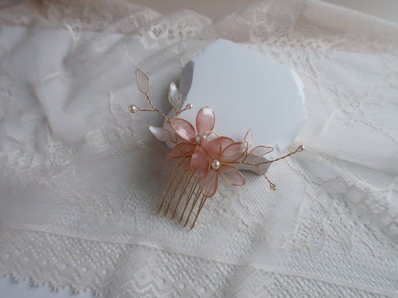 微甜-发叉 手作水晶花树脂饰品 新娘头饰/伴娘配饰 - 发饰 - 树脂 粉红色