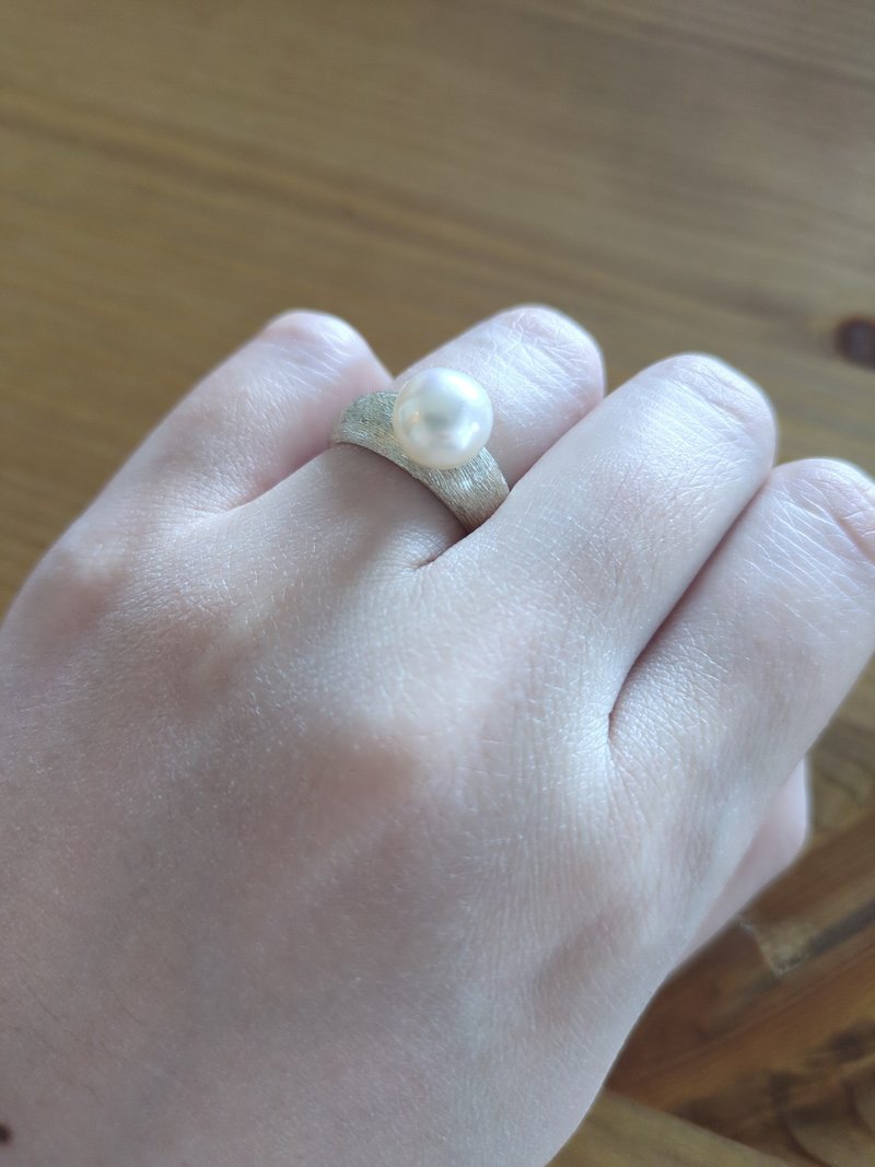 猫尾纹系列 天然无调色日本 Akoya 珍珠 戒指 925 银 - 戒指 - 珍珠 白色