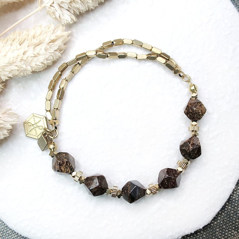 VIIART。域。古铜辉石黄铜手环|亮面天然钻石切面复古中性粗犷风 - 手链/手环 - 半宝石 咖啡色