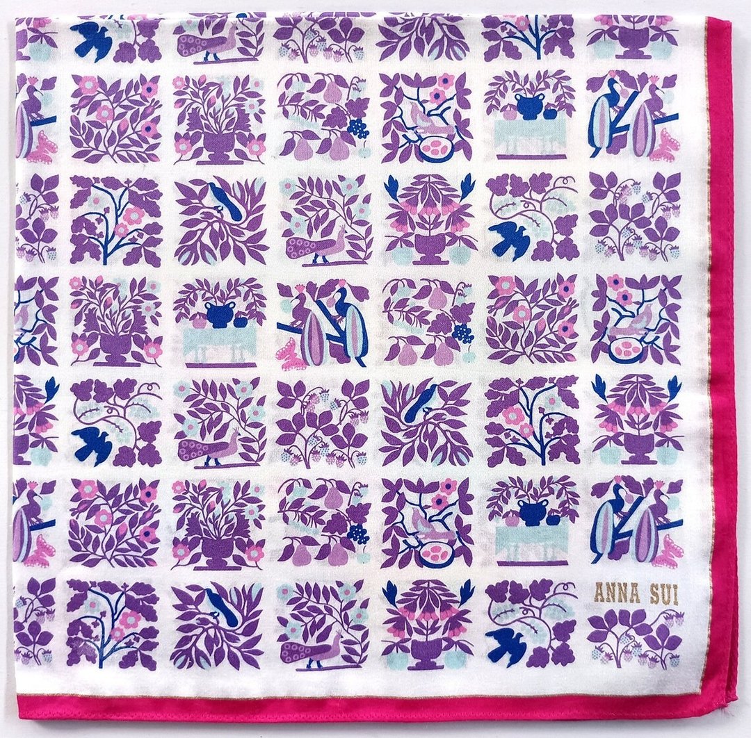 Anna Sui 复古手帕 – 方格鸟语花香 20 x 20 英寸 - 手帕/方巾 - 棉 紫色