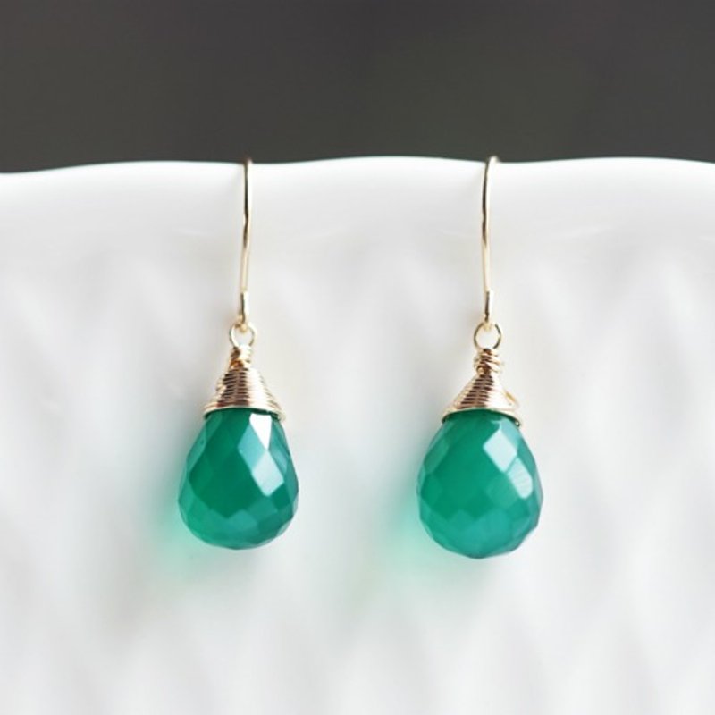 14KGF绿玛瑙水滴形切割耳针Elke - 耳环/耳夹 - 宝石 绿色