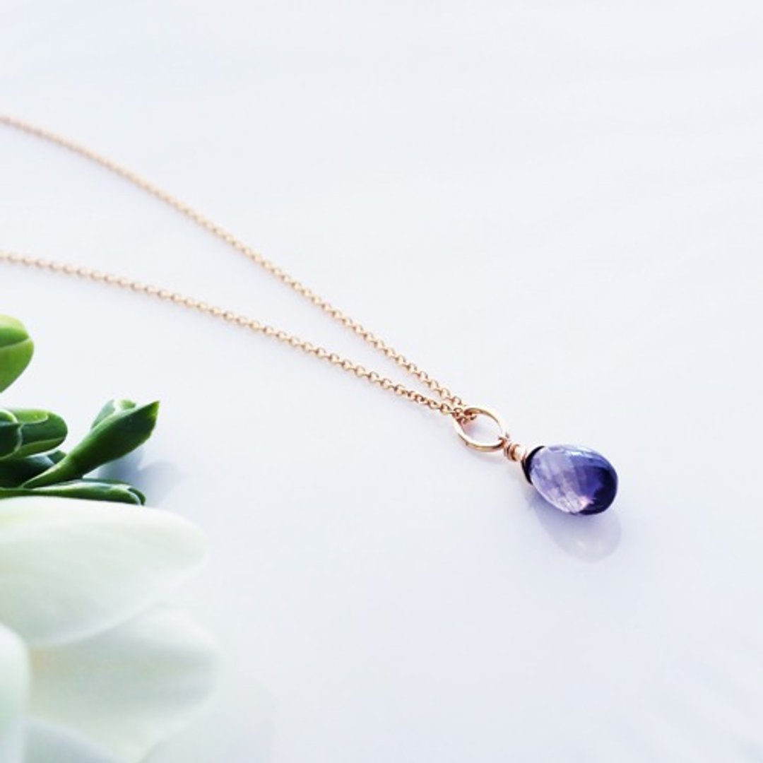 High Quality Iolite Briolette Drop Charm Necklace Roberta - 项链 - 宝石 蓝色