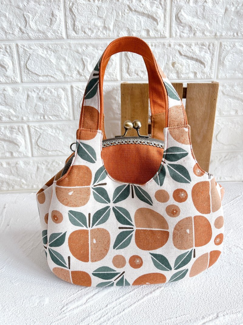 平安苹果.橘 - 背心口金手提包可斜背 - 手提包/手提袋 - 棉．麻 橘色