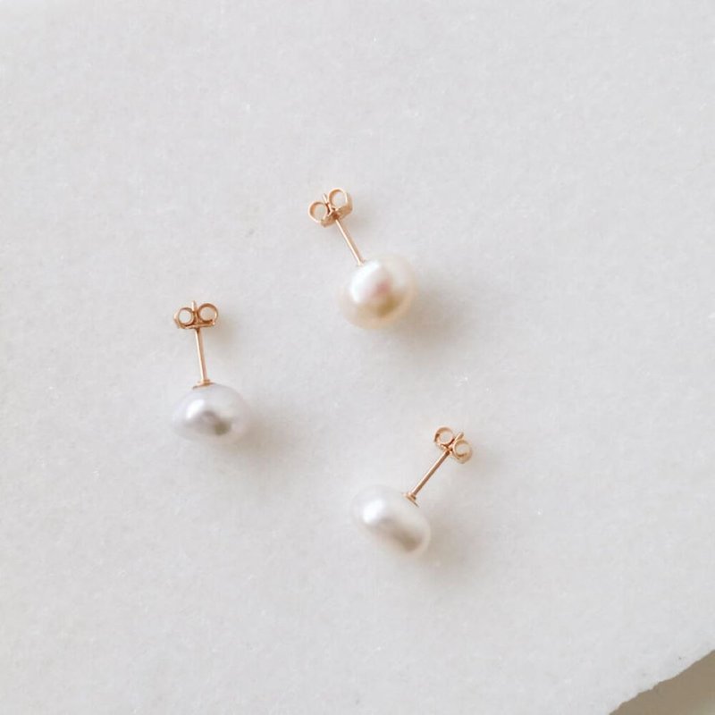 simple baroque pearl earring - 耳环/耳夹 - 石头 白色