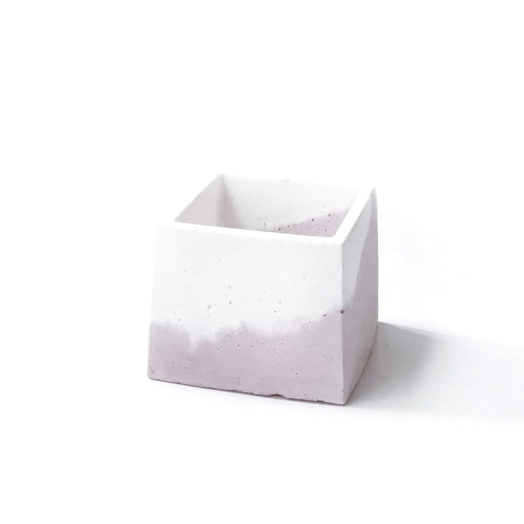 莫兰迪粉系列 | 方形双色水泥盆器 可搭配同色底盘 - 花瓶/陶器 - 水泥 粉红色