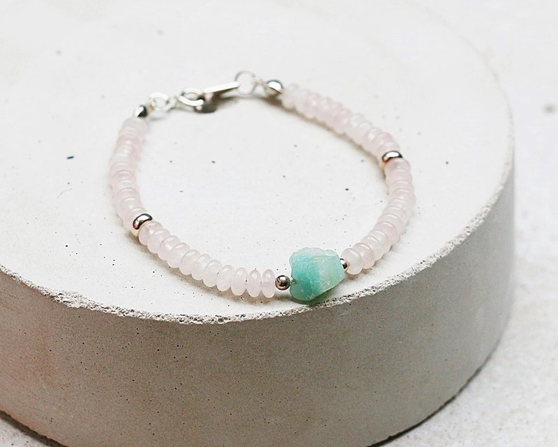 银河之恋-星石 粉晶 白石 天河石原石 925纯银手链   - 手链/手环 - 宝石 粉红色