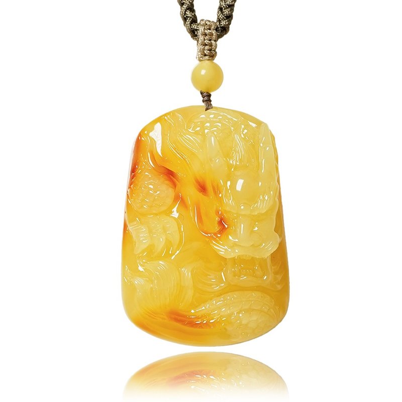 【正佳珠宝】蜜蜡琥珀 顶级红皮满蜜 24.2g 翔龙 蜜蜡琥珀吊坠 - 项链 - 半宝石 多色