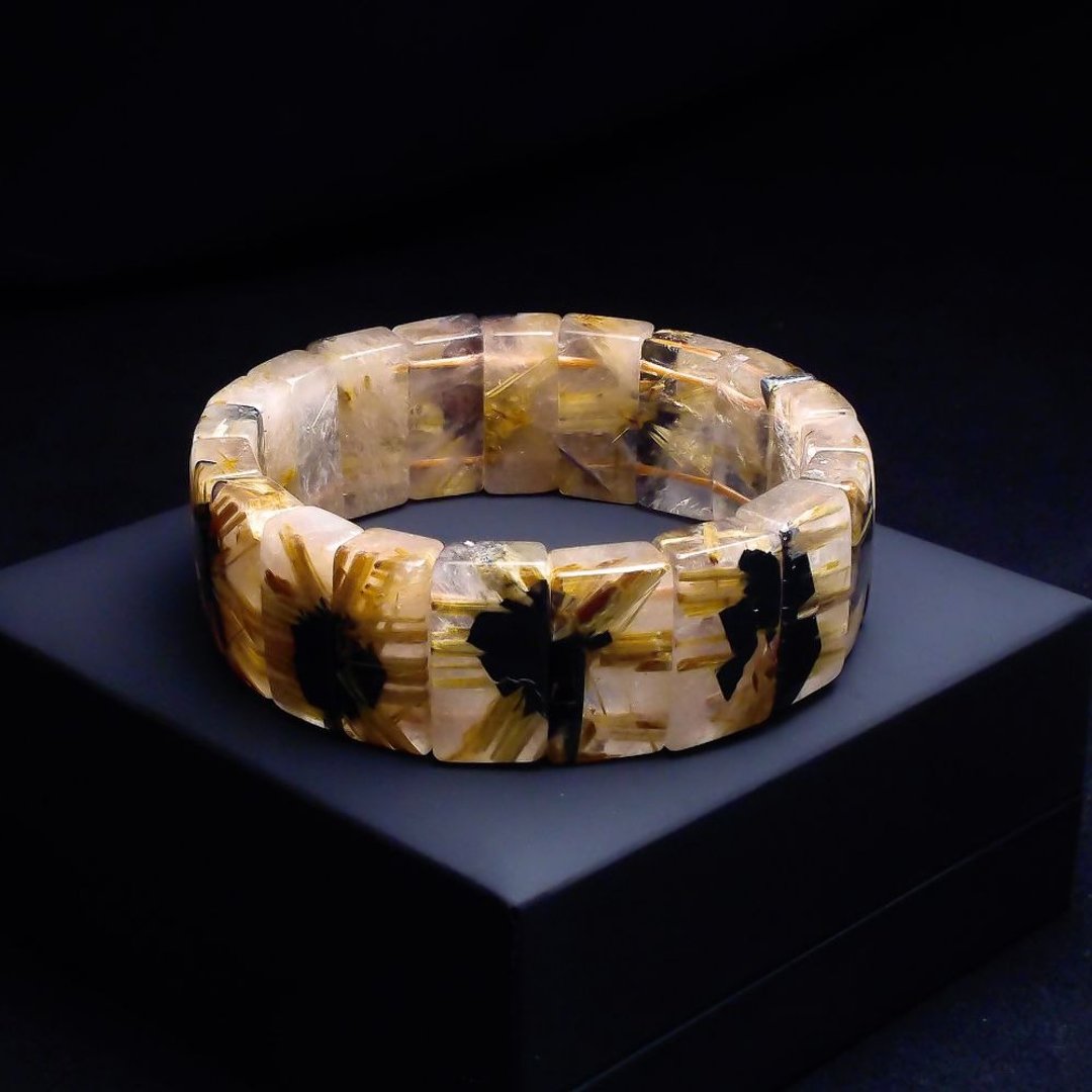 钛晶花钛排-版钛 男手链 男手环 QBR-00085 (手围17cm) - 手链/手环 - 半宝石 