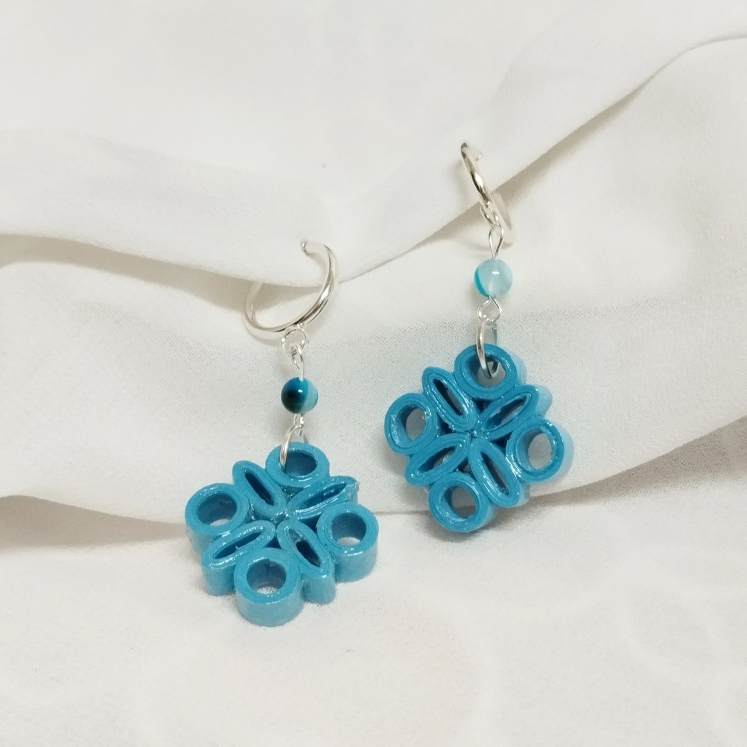 衍纸 卷纸 纸工艺 纸珠宝 手作饰品--小雅/天空蓝 paper earring - 耳环/耳夹 - 纸 蓝色