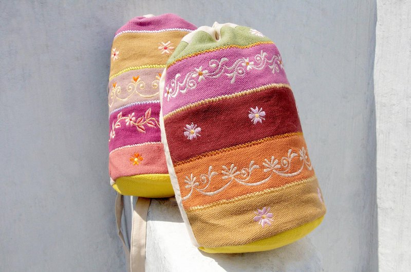 天然棉布刺绣斜背包 背包 肩背包 后背包水桶包-花草系森林风刺绣 - 侧背包/斜挎包 - 棉．麻 多色