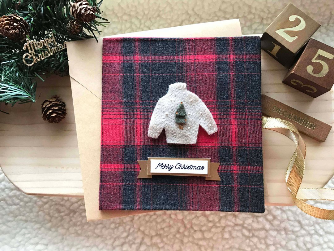 圣诞树小毛衣  手工卡片 圣诞卡 Handmade Xmas card 红色 - 卡片/明信片 - 其他材质 多色