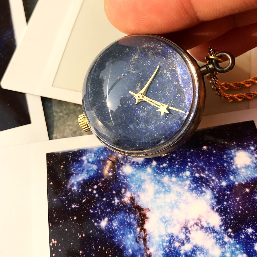 【Lost and find】 天然石 青金石 星空 宇宙 怀表 - 女表 - 宝石 蓝色