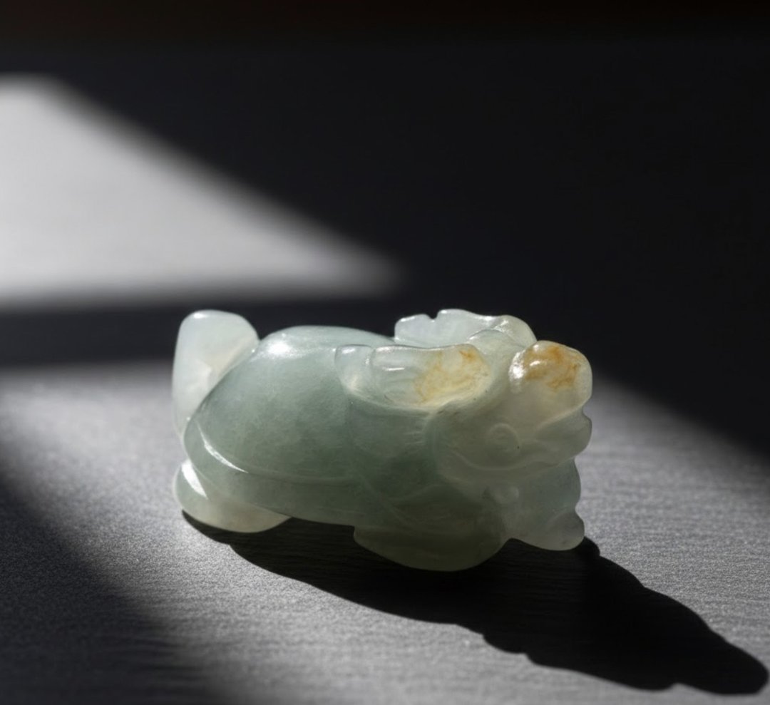 冰种飘黄翡翠龙龟 | 天然缅甸玉翡翠A货 | 送礼 - 项链 - 玉石 透明