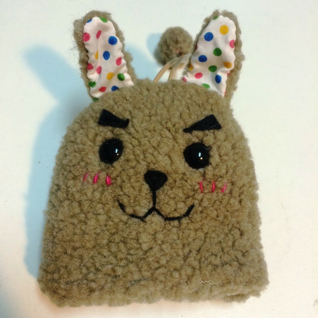 RABBIT LULU 兔子 浓眉大眼帅气兔 钥匙包  手创 兔奴专用-奶茶色 - 钥匙链/钥匙包 - 棉 咖啡色