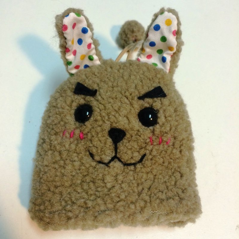 RABBIT LULU 兔子 浓眉大眼帅气兔 钥匙包  手创 兔奴专用-奶茶色 - 钥匙链/钥匙包 - 棉．麻 咖啡色