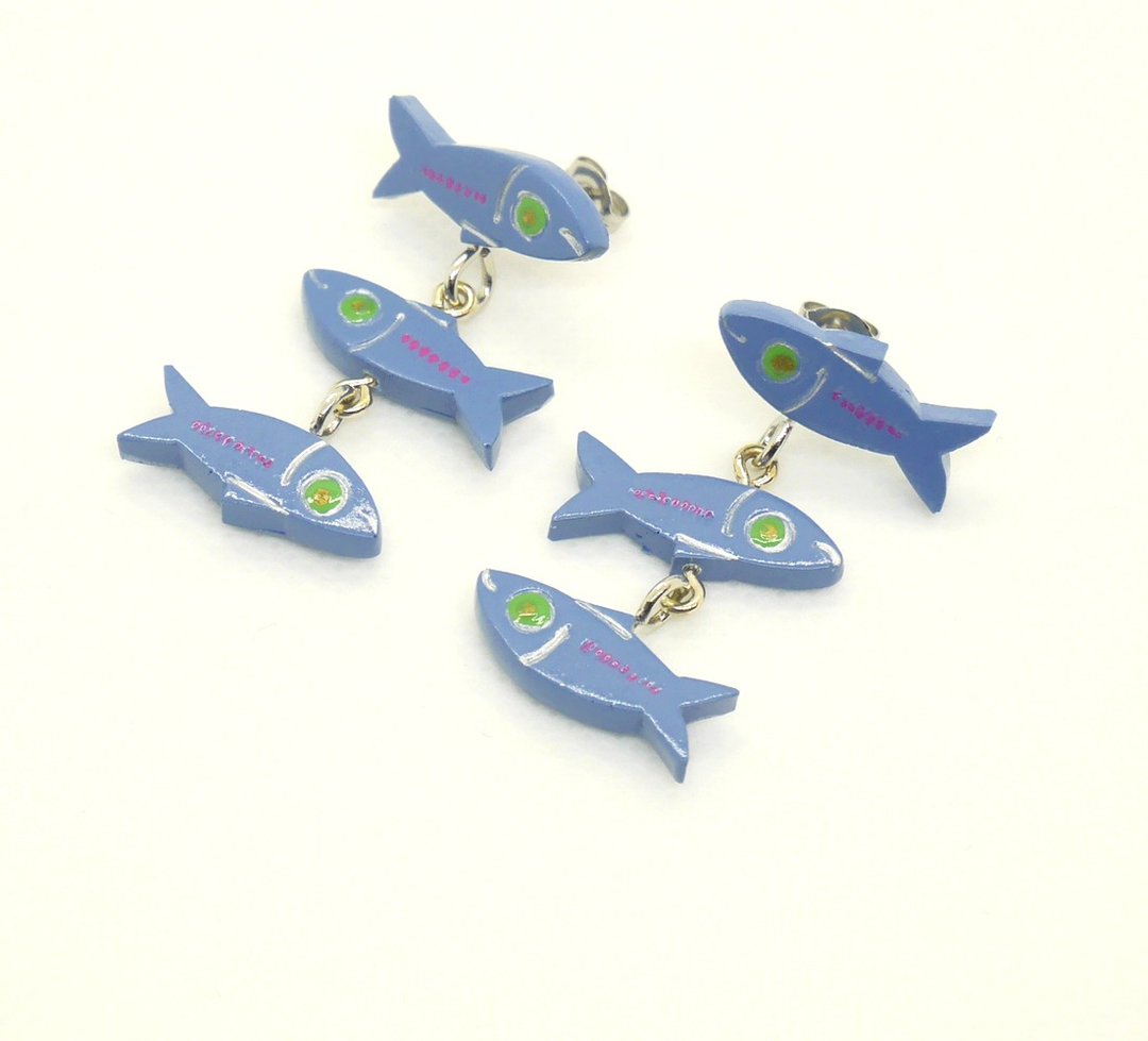 A School Of Herring Earrings - 耳环/耳夹 - 树脂 蓝色