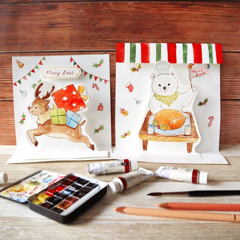 12 月倒数欢庆・喵星达 圣诞立体卡片绘制 - 插画/绘画/写字 - 纸 