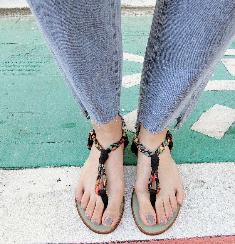 画儿#8068||秋日夹脚凉鞋 脚上的小幸运 彩虹编织 || - 男女凉鞋 - 其他材质 多色