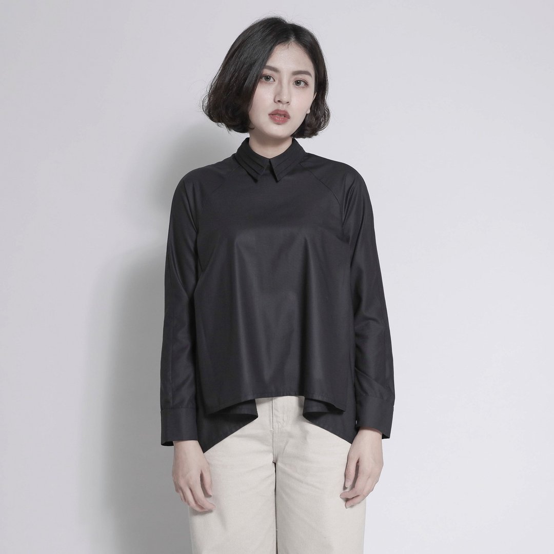 Ethereal 飘渺前短后长衬衫_7AF050_黑 - 女装衬衫 - 棉 黑色