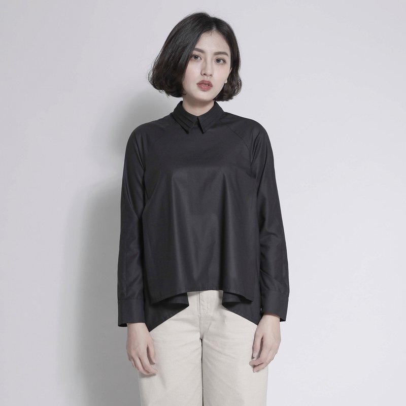 Ethereal 飘渺前短后长衬衫_7AF050_黑 - 女装衬衫 - 棉．麻 黑色