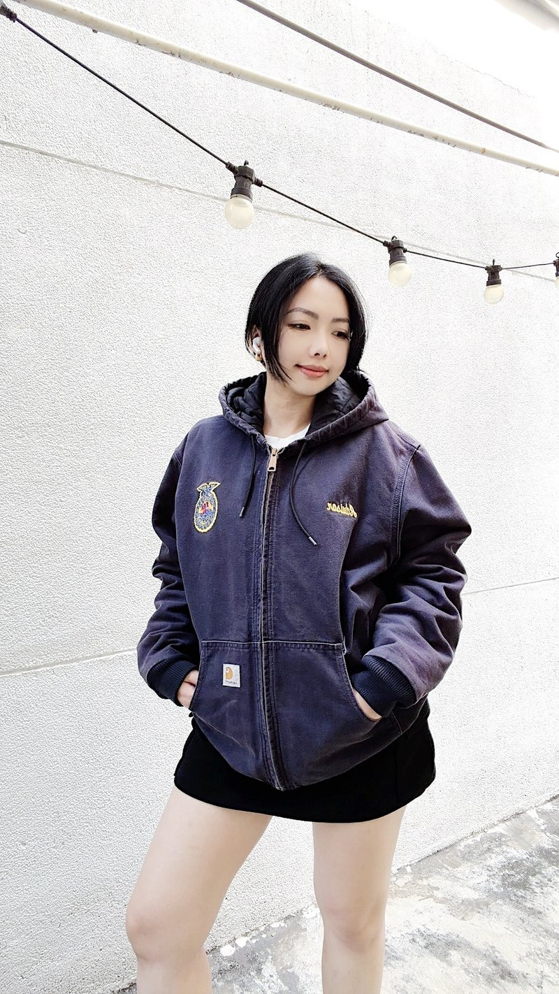 Calgary FFA California 水洗刷旧铺棉口袋拉链连帽外套 - 女装休闲/机能外套 - 棉．麻 蓝色