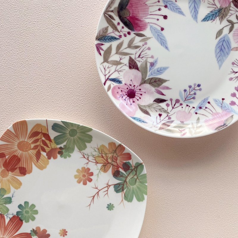 方圆清新骨瓷盘组 附礼盒提袋  圣诞交换礼物 - 盘子/餐盘/盘架 - 瓷 