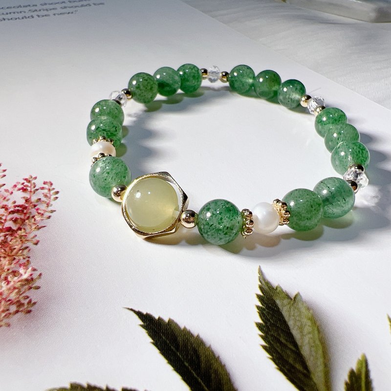 石英岩玉 | 珍珠 | 绿草莓晶 - 手链/手环 - 水晶 