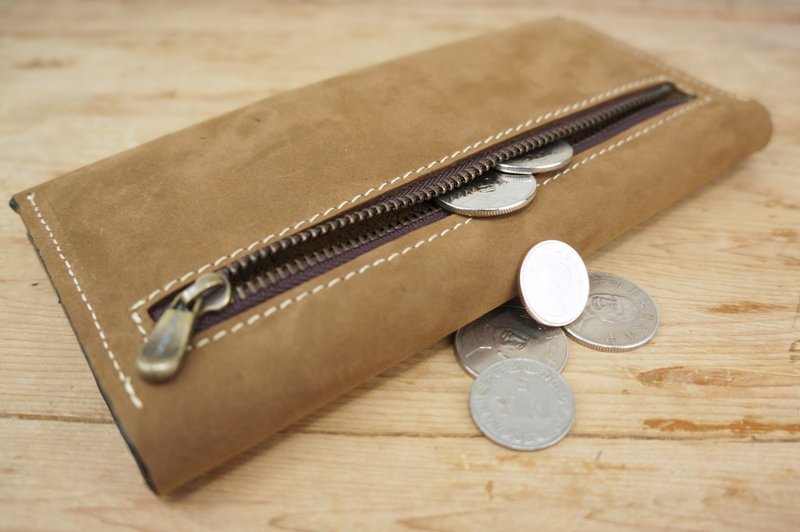 usimple外侧拉链8卡位长夹 （五金配件刻字） - 皮夹/钱包 - 真皮 咖啡色