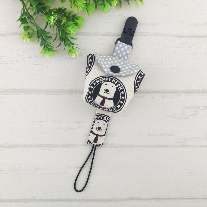 快乐北极熊。奶嘴收纳袋+奶嘴链一组(可加价40绣名字) - 奶瓶/奶嘴 - 棉．麻 黑色