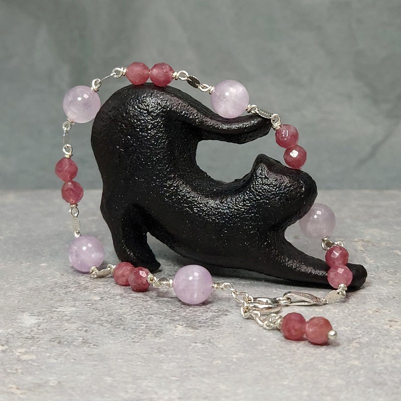 手链 猫眼 紫锂辉石 粉红 碧玺 925银饰 手珠 宝石 饰品 首饰 - 手链/手环 - 宝石 