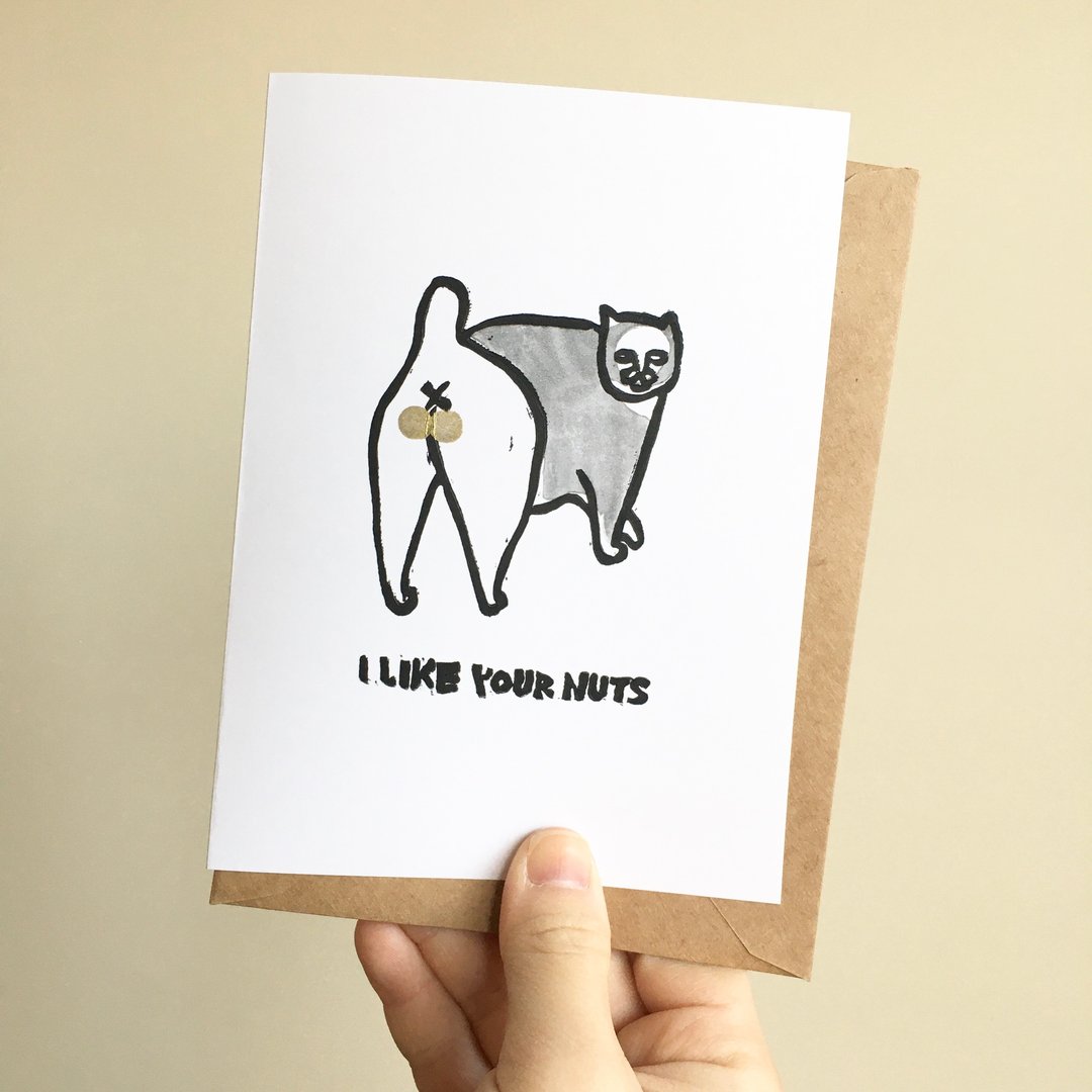 Hand-printed greeting card - I like your nuts - 卡片/明信片 - 纸 