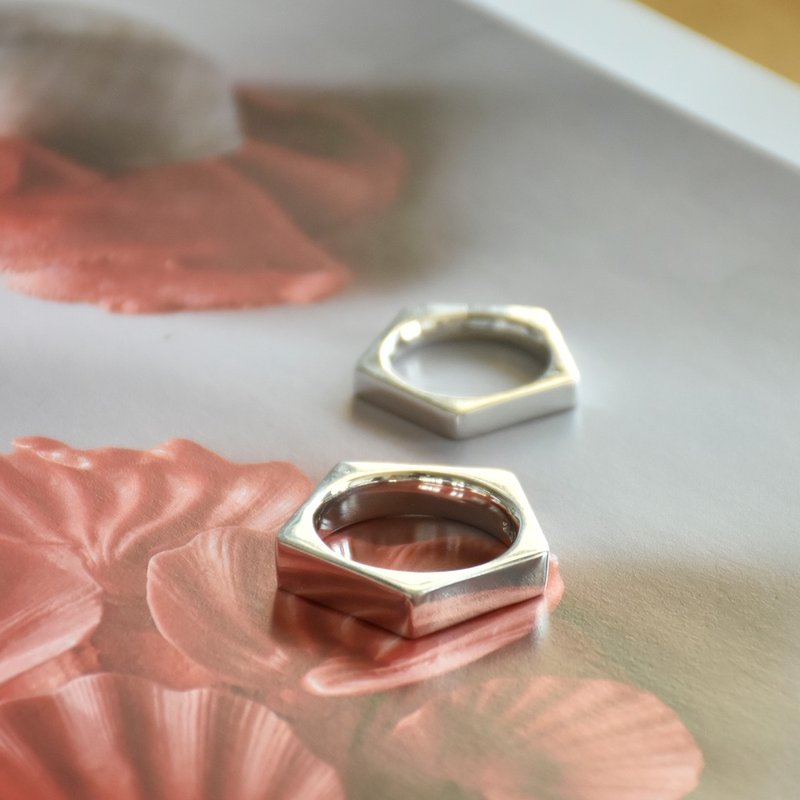 五角指环五边形几何925银手工纯银戒指 - 戒指 - 纯银 银色