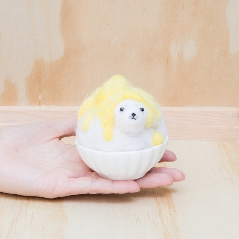 百香果刨冰小海豹羊毛毡情人节送礼拇指羊毛毡订制宠物手工送礼 - 玩偶/公仔 - 羊毛 黄色