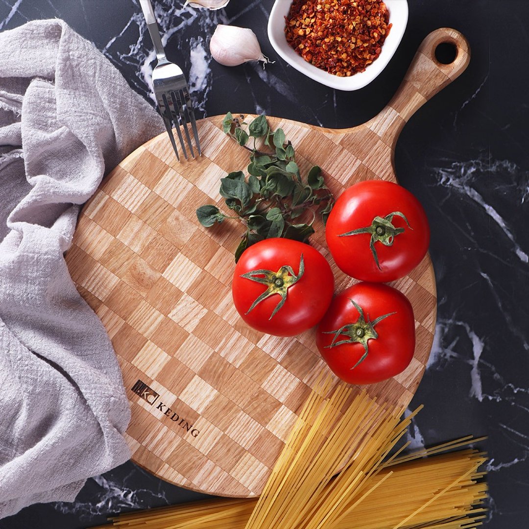 KD科定文创小品 | 木餐盘(小)_圆型格子款奶茶色 - 汤勺/锅铲 - 木头 咖啡色