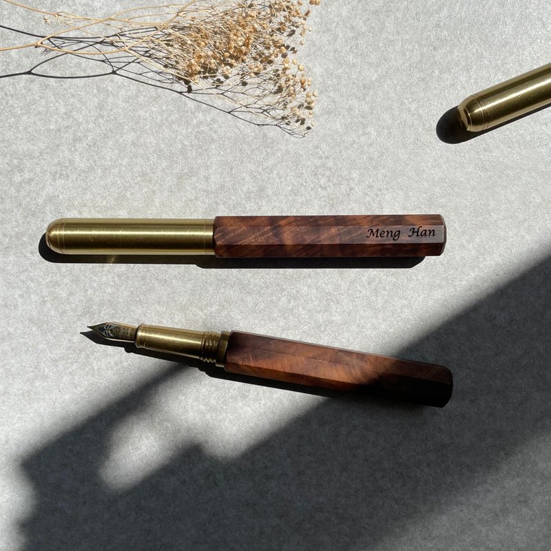 【快速定制】黄铜-原木角角钢笔│限量琥珀胡桃木免费刻 - 钢笔 - 木头 咖啡色