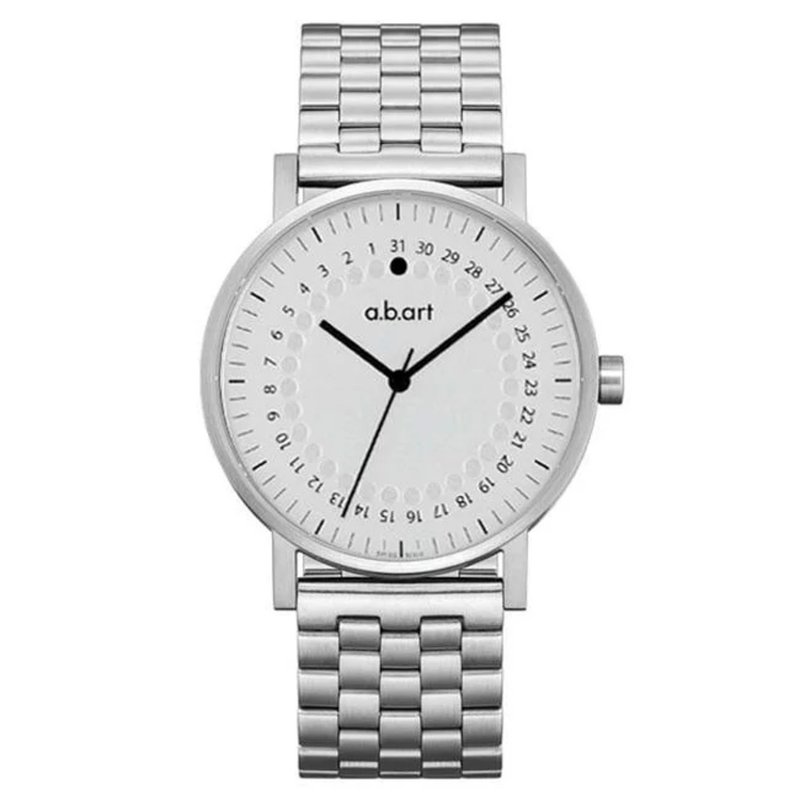 a.b.art  O系列经典日期圆盘跳点不锈钢带表-银白 O101SC - 男表/中性表 - 不锈钢 银色