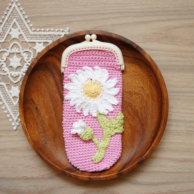 手工编织玛格莉特长形口金包/餐具袋/笔袋/眼镜盒~ - 其他 - 棉．麻 粉红色