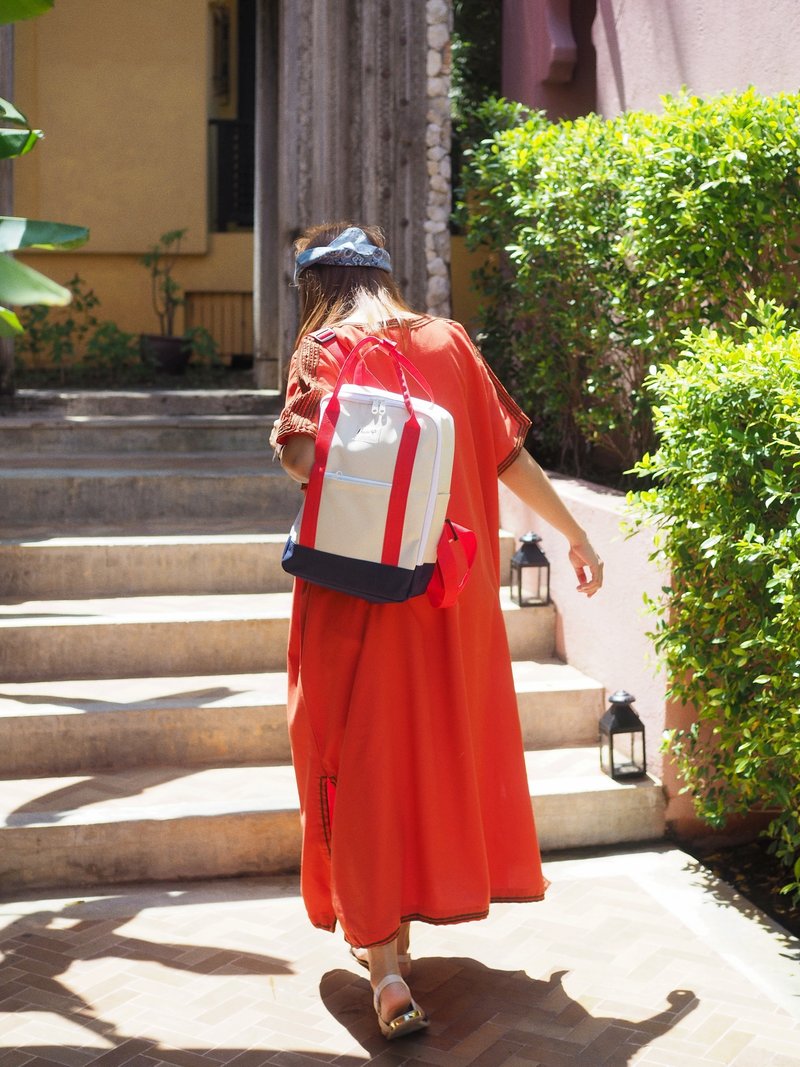 BackPack Beige/Navy/Red - 后背包/双肩包 - 聚酯纤维 白色