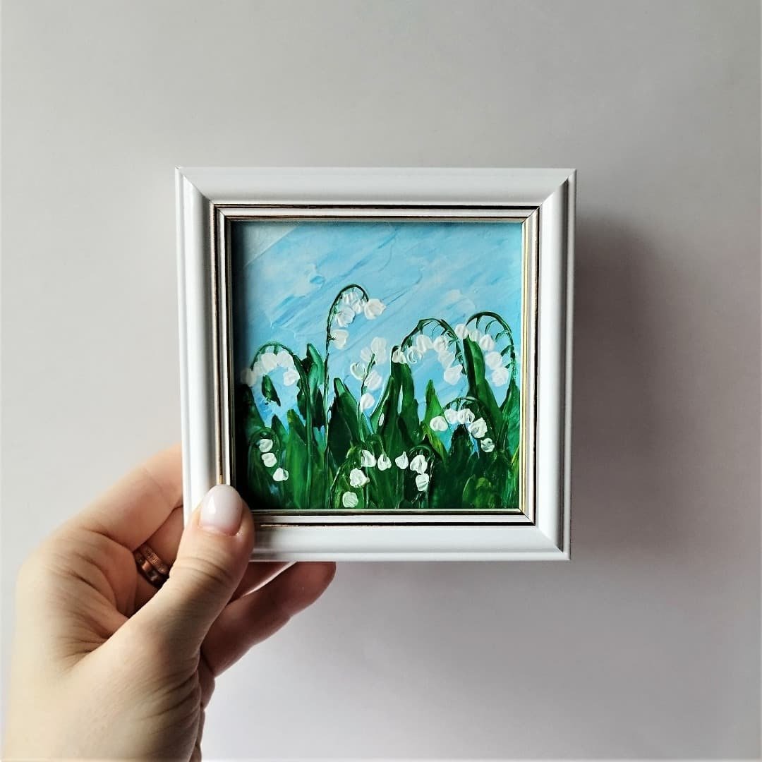 丙烯画铃兰挂画白花壁饰 小花画相框乔迁礼物 - 墙贴/壁贴 - 压克力 绿色
