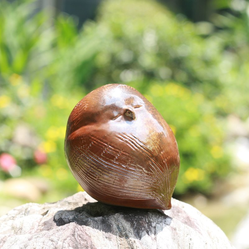 柴烧手捏陶摆饰 福气猫头鹰 004 - 摆饰 - 陶 咖啡色