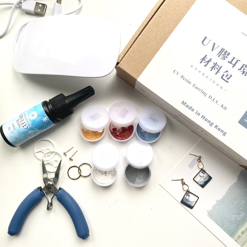UV Resin | 耳环材料包 (可以制作5对) - 金工/饰品 - 其他金属 白色