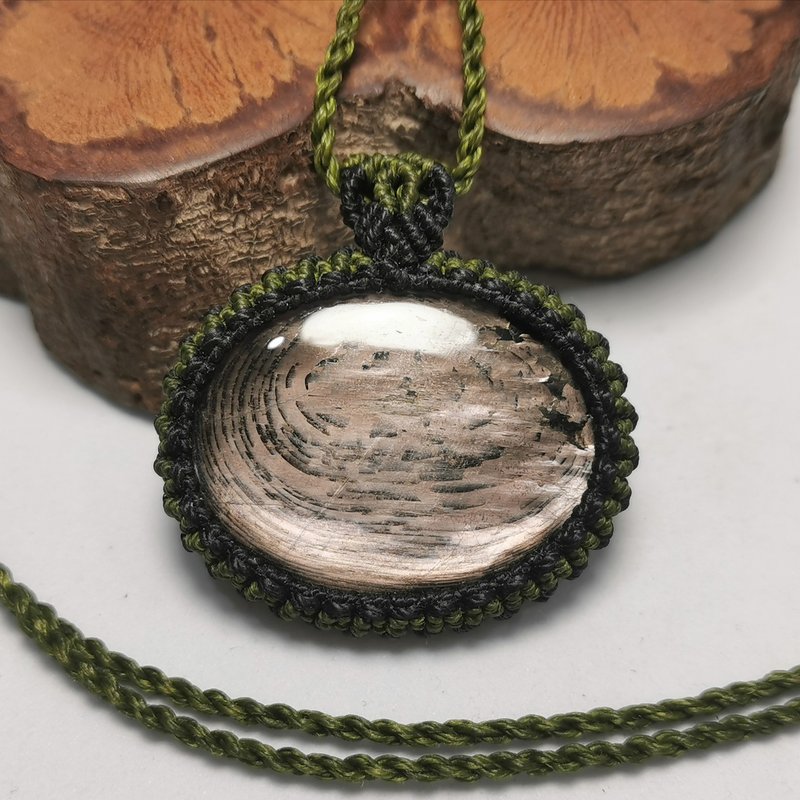 紫苏辉石/黑银线石-蜡线编织/图腾包框设计 - 项链 - 半宝石 黑色